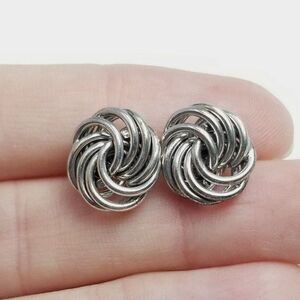 Vintage Knot Shape Stud Earrings, Silver Tone Wire, Lightweight Minimal Estate